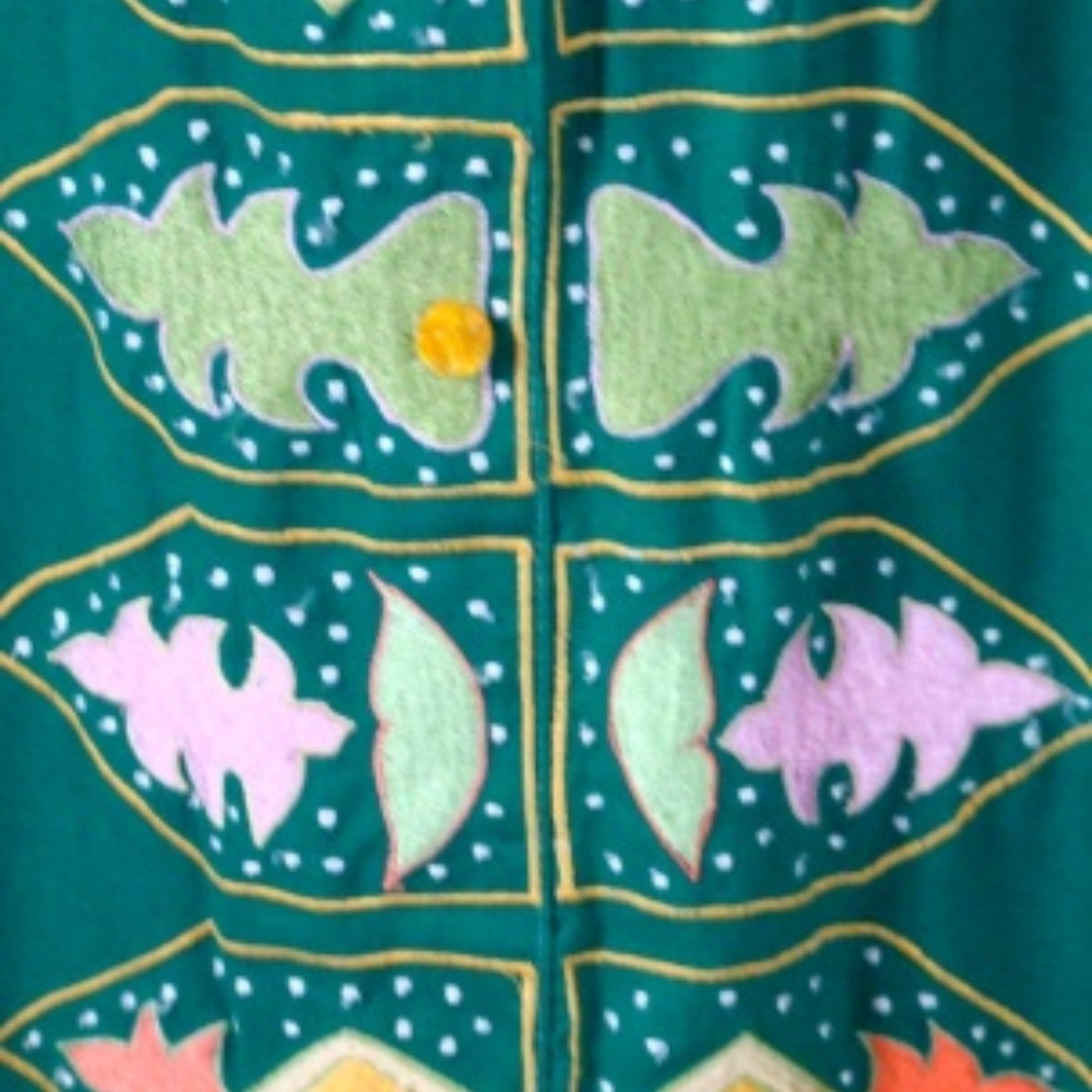 Vintage 80s Boho Green Embroidered Dress Size Large Cotton Blend Style - Picture 4 of 5